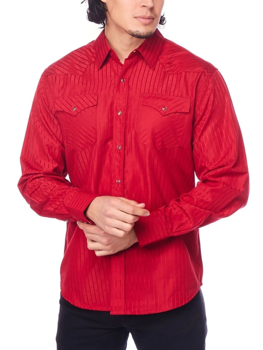 Wrangler Western Two-Tone Red Pearl Snap Button-Down Long Sleeve Shirt Size XXL